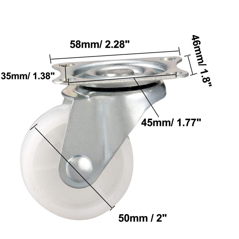  [AUSTRALIA] - uxcell Swivel Caster Wheels 2" Polypropylene with 360 Degree Top Plate 44LBS Capacity for Furniture Carts Workbench, White, Pack of 4 2 Inch