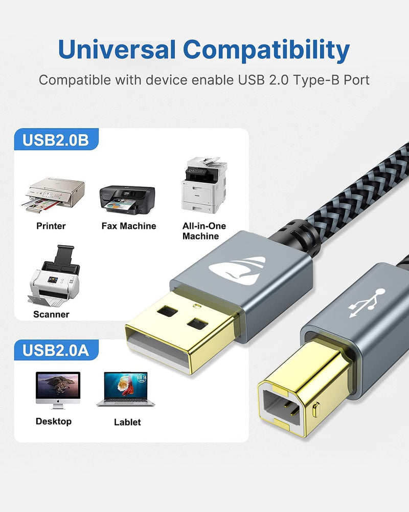  [AUSTRALIA] - Printer Cable 10FT, Aioneus USB 2.0 Type A Male to B Male Scanner Cord High Speed USB B Cable Compatible with HP, Canon, Epson, Dell, Brother, Lexmark, Xerox, Samsung and Piano, DAC 1-Pack 10FT