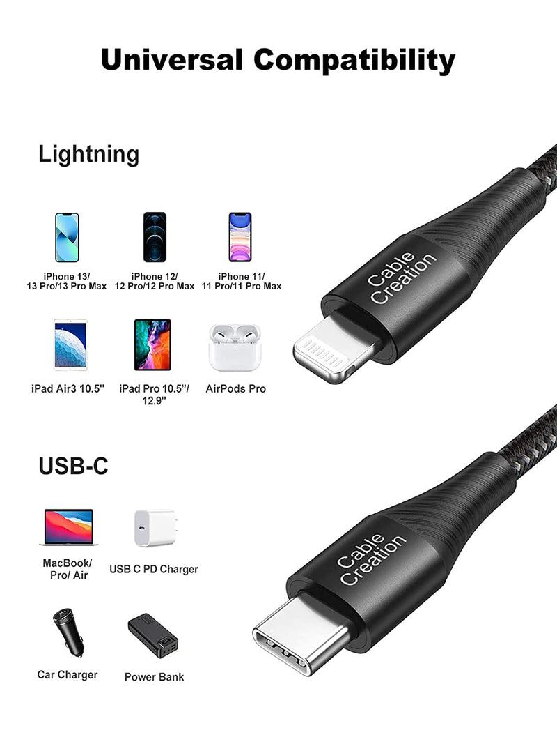  [AUSTRALIA] - CableCreation USB C to Lightning Cable (6FT/1.8M), iPhone 13 Charger [MFi Certified], Braided Type C to Lightning Cable Fast Charging Cord for iPhone 14,13, 12, 11, X, XS,8 Plus, AirPods Pro 6Ft