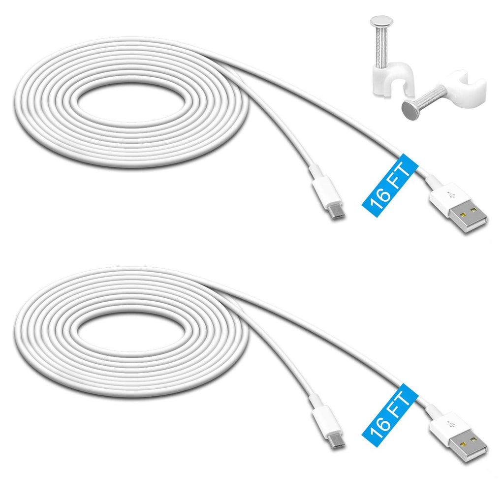  [AUSTRALIA] - 2 Pack 16.4FT Power Extension Cable for Wyze Cam Pan,for Wyze Cam Pan v2,for WyzeCam,for Wyze Cam v3,for Kasa Cam,for YI Dome Home,for Furbo Dog,for Nest Cam,USB to Micro USB Charging Data Sync Cord White