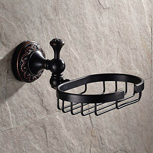 7Trees Vintage Style Solid Brass Wall Mounted Bath Shower Soap Dish Holder Bathroom Accessories Soap Basket Antique Brass and Oil Rubbed Bronze Soap Shelf (Black Antique) Black Antique - LeoForward Australia