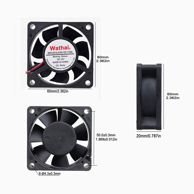  [AUSTRALIA] - Wathai 60mm x 60mm x 20mm 12V 2Pin DC Cooling Fan Brushless Cooler Fan