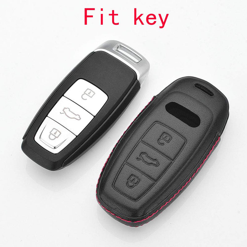 Royalfox 3 Buttons genuine leather smart keyless entry Remote Key Fob case Cover with Keychain for 2019 2020 2021 Audi A6 A6L A7 A8 (black) Black - LeoForward Australia