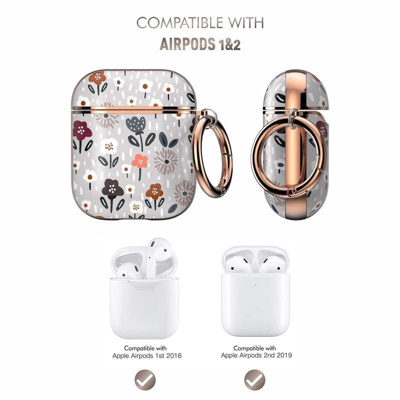  [AUSTRALIA] - wenew Protective Airpods Case Cover Designed for Apple Airpods 2 & 1, Cute Fadeless Patterns Shockproof Hard Case Cover with Portable Keychain Clip for Girls Kids Women Men Gray Bouquet
