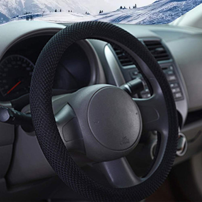  [AUSTRALIA] - ZHOL Universal 15 inch Steering Wheel Cover, Breathable, Anti-Slip, Odorless, Warm in Winter and Cool in Summer, Black