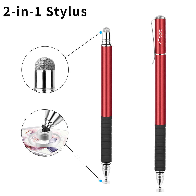 Mixoo Stylus Pens for Touch Screens - Disc & Fiber Tip 2 in 1 High Sensitivity Universal Stylus for iPad, iPhone, Tablets and Other Capacitive Touch Screens (Red) Red - LeoForward Australia