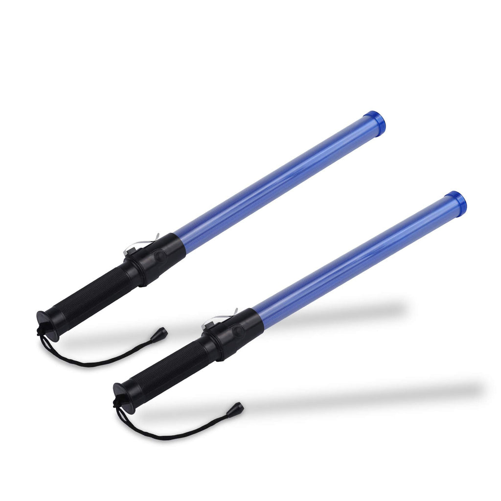  [AUSTRALIA] - 21 inch Safety Traffic Wand Led Light 2 Pieces Blue Baton with Side Clip for Parking Guides, Traffic Control, Using 2 C-Size Batteries (Not Included)