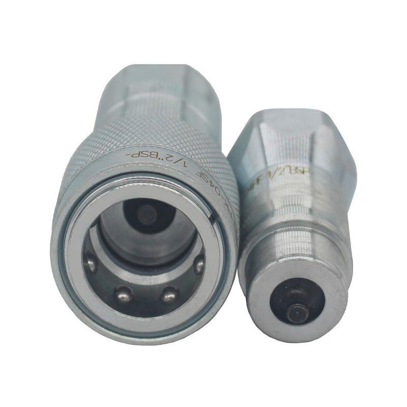  [AUSTRALIA] - 2-Sets 1/4'' Ag ISO5675 Carbon Steel Hydraulic Quick Disconnect Coupling/Coupler Poppet Valve，Pioneer Type, Set w/Dust Cap 2Sets-1/4NPT (Poppet )