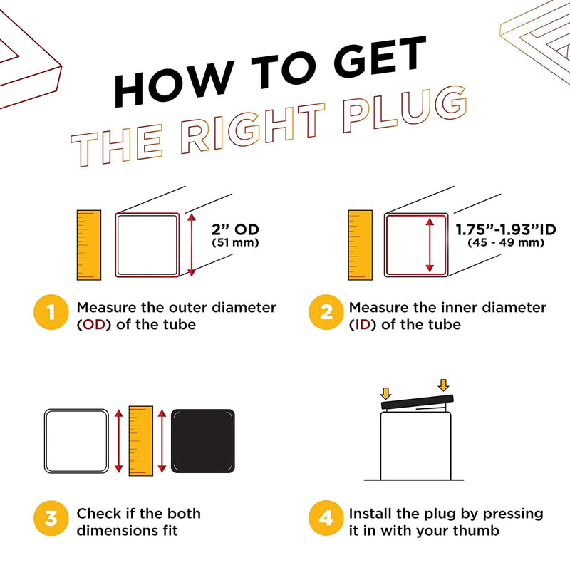  [AUSTRALIA] - Prescott Plastics 2" (50.8 mm) Square Plastic Hole Plugs, 2x2 Square Tubing Inserts, Black End Caps for Metal Tubing, Fences, Glide Protection from Chair Legs and Furniture (4 Pack) 4 Pack
