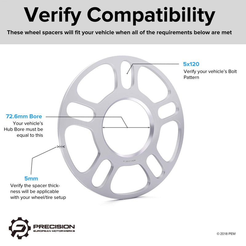 StanceMagic 2pcs 5mm 5x120 Hubcentric Wheel Spacers (72.6mm Bore) Compatible with BMW 318i 320i 325i 328i 335i M3 428i 435i M4 525i 528i 530i 535i M5 Z3 Z4 640i 645ci E36 E46 E90 E92 5mm Thickness - LeoForward Australia