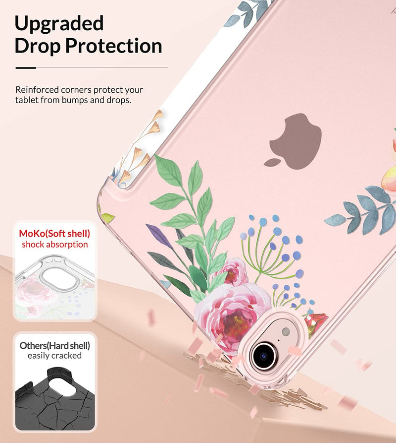  [AUSTRALIA] - MoKo Case Fit New iPad Mini 6 2021 (6th Generation 8.3 inch), Soft TPU Translucent Frosted Back Cover Slim Smart Shell Stand Folio Case for iPad Mini, Auto Wake/Sleep, Fragrant Flowers