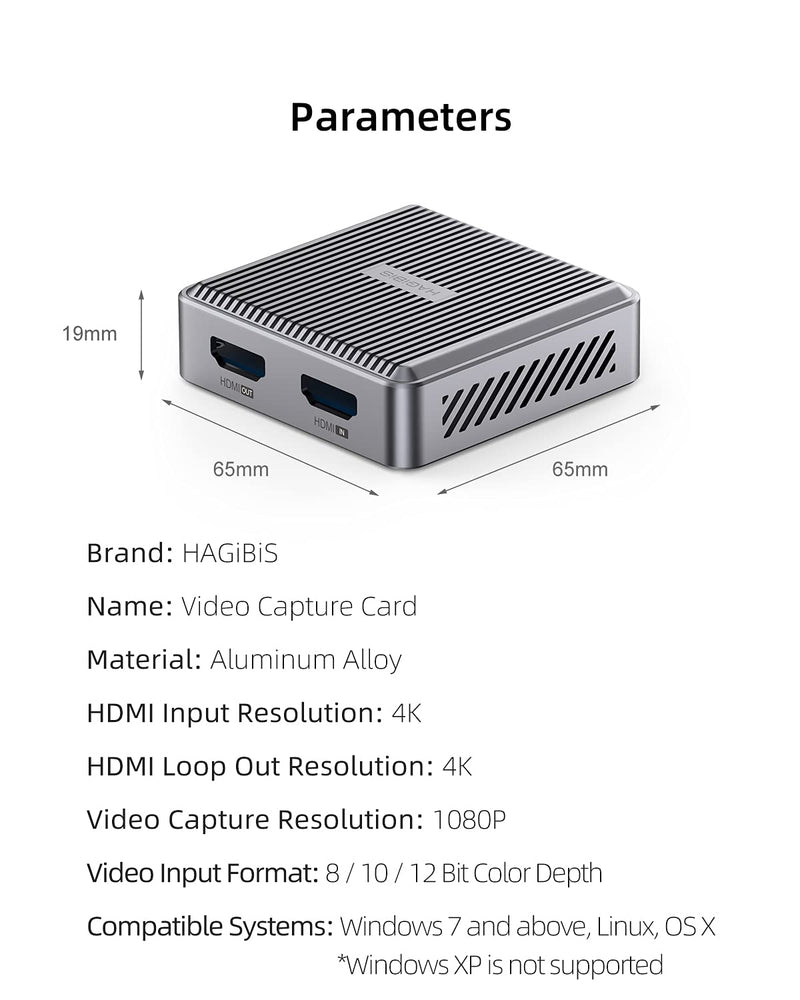  [AUSTRALIA] - Hagibis Video Capture Card with 4K Loop Out, 60Fps HDMI Capture to USB-C 1080P Record with Audio for Switch Xbox PS4/5 Live Streaming Broadcasting Recording via DSLR Camcorder Action Cam OBS