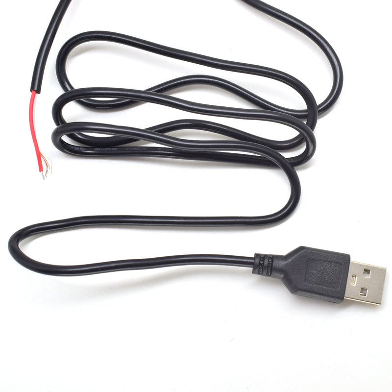  [AUSTRALIA] - 5pcs USB 2 Wire Pigtail Cable 1M 3.3ft Black 28AWG USB A Male Power Cable Plug Cord Connectors