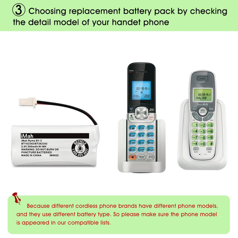  [AUSTRALIA] - iMah Ryme B1-3 BT162342 BT262342 Cordless Phone Batteries Compatible with VTech CS6409 CS6419 CS6429 CS80100 AT&T CL81101 EL5210 EL52400 Handset Telephone (Pack of 3) 3-Pack, BT162342/BT262342