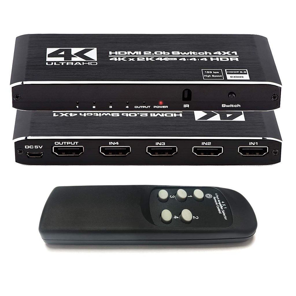  [AUSTRALIA] - 4K HDMI Switch 4x1, 4 Port HDMI Selector Switcher 4 in 1 Out with IR Remote Control Support 4K@60Hz, 4Kx2K, HDR, HDMI 2.0b, HDCP 2.2, 3D, 1080P