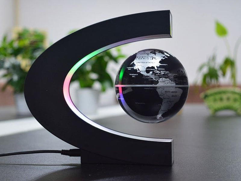 Trenzsary Floating Globe with LED Lights C Shape Magnetic Levitation Floating Globe World Map for Desk Decoration (Black) Black - LeoForward Australia