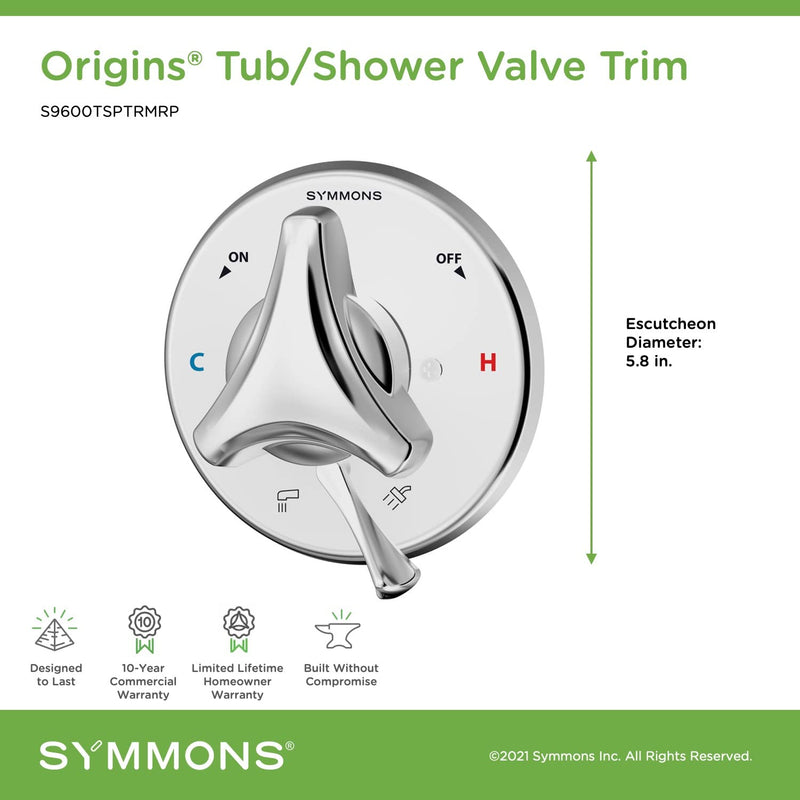  [AUSTRALIA] - Symmons S9600TSPTRMRP Origins Tub/Shower Valve Trim (Valve Not Included),Polished Chrome