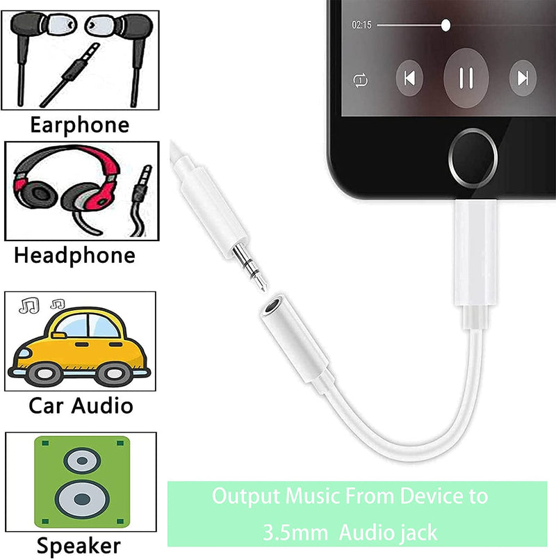  [AUSTRALIA] - Apple MFi Certified 2 Pack Lightning to 3.5 mm Headphone Audio Aux Jack Adapter Dongle Cable Converter Compatible with iPhone 12 11 Pro XR XS Max X 8 7 iPad White
