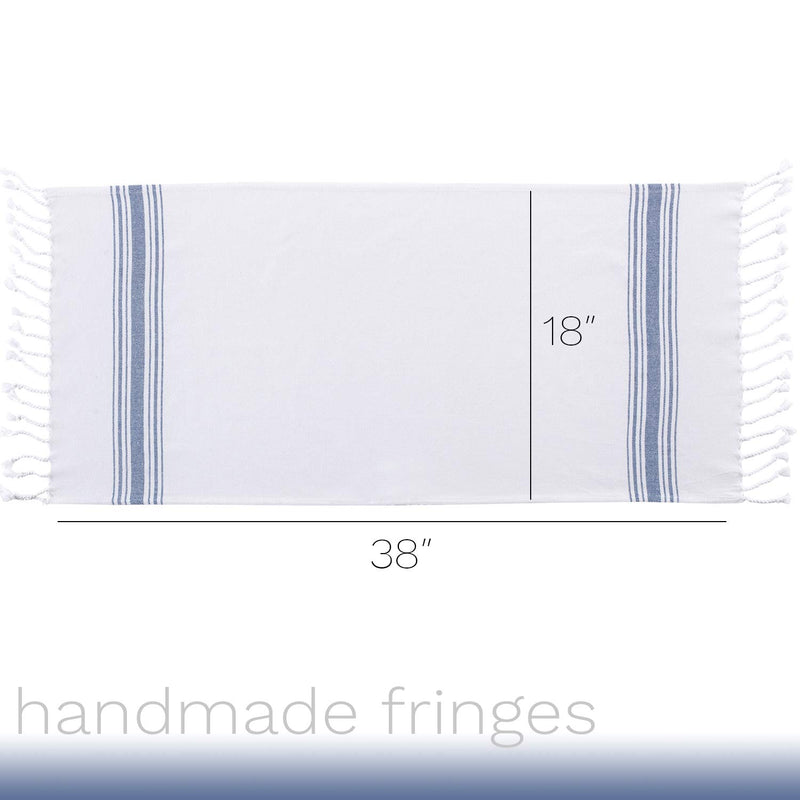  [AUSTRALIA] - Turkish Hand Towel Set (Pack of 3) Boho Kitchen Towels, Decorative Farmhouse Towels for Bathroom, Fringe Tea Dish Cloth Set, Quick Dry and Highly Absorbent (18 x 38 inches) (Blue) Blue