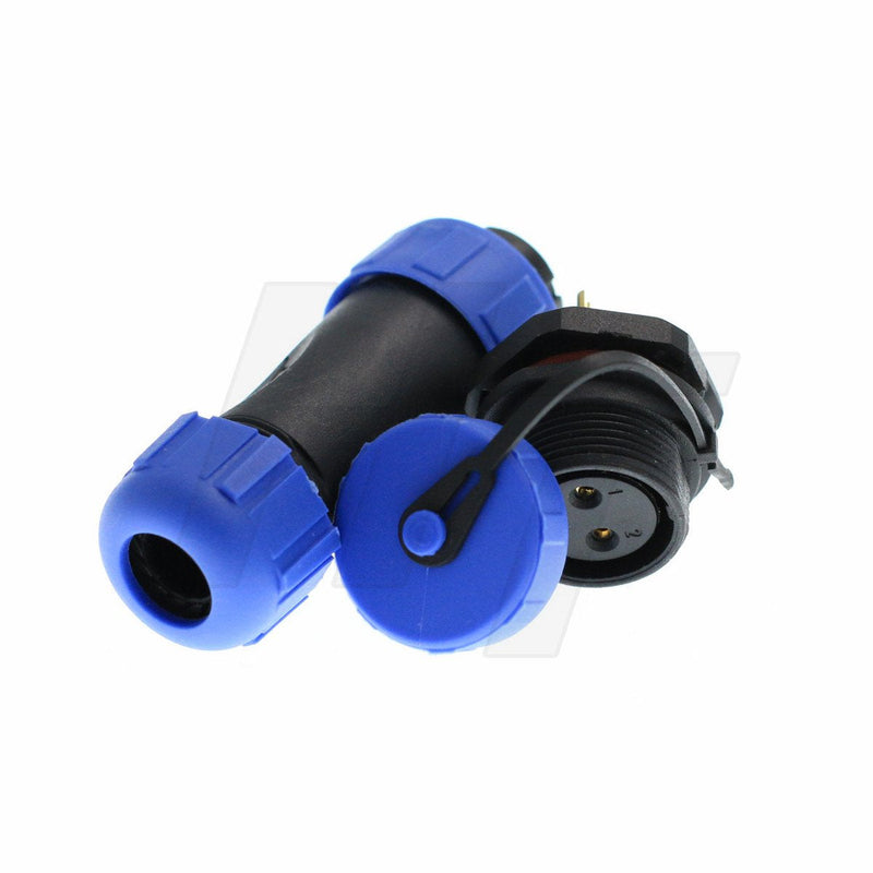  [AUSTRALIA] - HangTon HE17 2 Pin Connector Outdoor Waterproof IP68 Circular Power Female Panel Socket Male Solder Plug 12 amp Quick Disconnect (1 Set) 1 set
