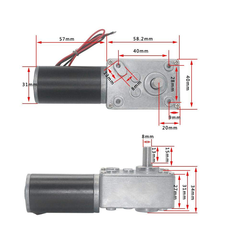  [AUSTRALIA] - Worm Gear Motor 24V High Torsion Speed Reduce Electric Gear Motor Reversible Worm Gear Motor 8mm Shaft(50rpm) 50rpm