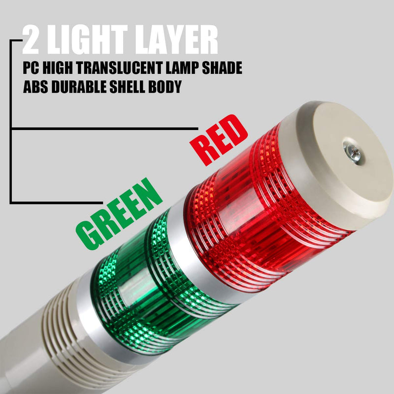  [AUSTRALIA] - LUBAN Industrial Signal Light, Column LED Alarm Tower Lamp Light Flash Indicator, 2-Layer Stack LED Warning Light with Buzzer for Safety (24V/Sound/Steady ON Light) 24V with Buzzer