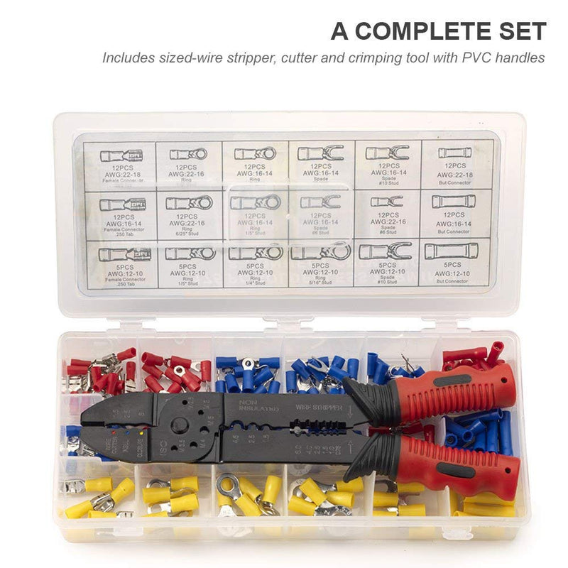  [AUSTRALIA] - Neiko 50413A Insulated Wire Terminals and Connectors Assortment | Includes 3-in-1 Wire Stripper, Cutter and Crimper Tool | 175 Piece