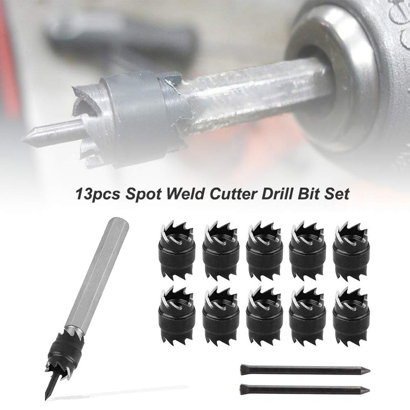  [AUSTRALIA] - Saiper 13pcs Spot Weld Cutter Drill Bit Set 3/8" Double Sided Rotary Spot Weld Cutter Remover with 2 Replacement Blade, Rotary Hole Punch Drill for Power Drill Spot Welding Metalworking Tools