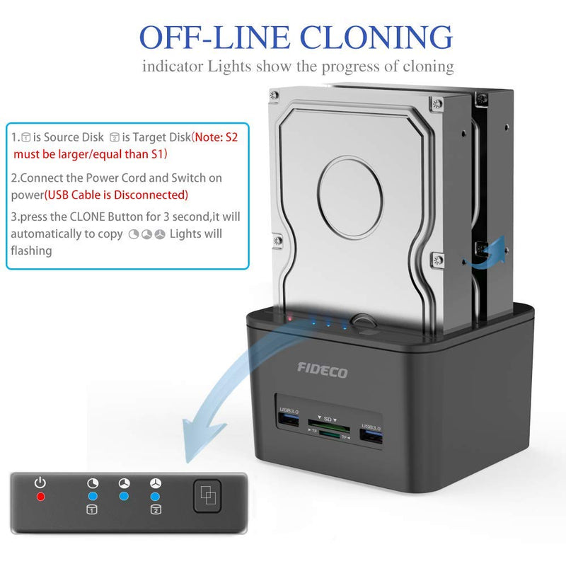 USB 3.0 to SATA Hard Drive Docking Station Dual-Bay External HDD Dock with Offline Clone/Duplicator Function and TF & SD Card Slots for 2.5/3.5 Inch SATA HDD SSD, Support 16 TB - LeoForward Australia