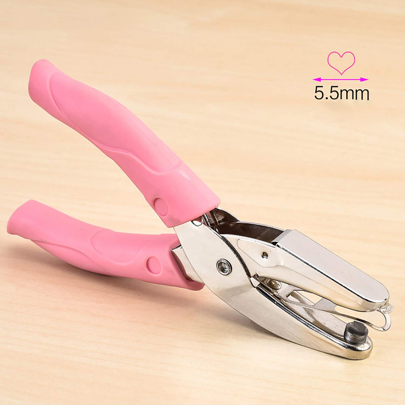  [AUSTRALIA] - 1 Pack 6.3 Inch Length 1/4 Inch Diameter of Heart Shape Hole Handheld Single Paper Hole Punch, Puncher with Pink Soft Thick Leather Cover(Heart 1/4 inch)