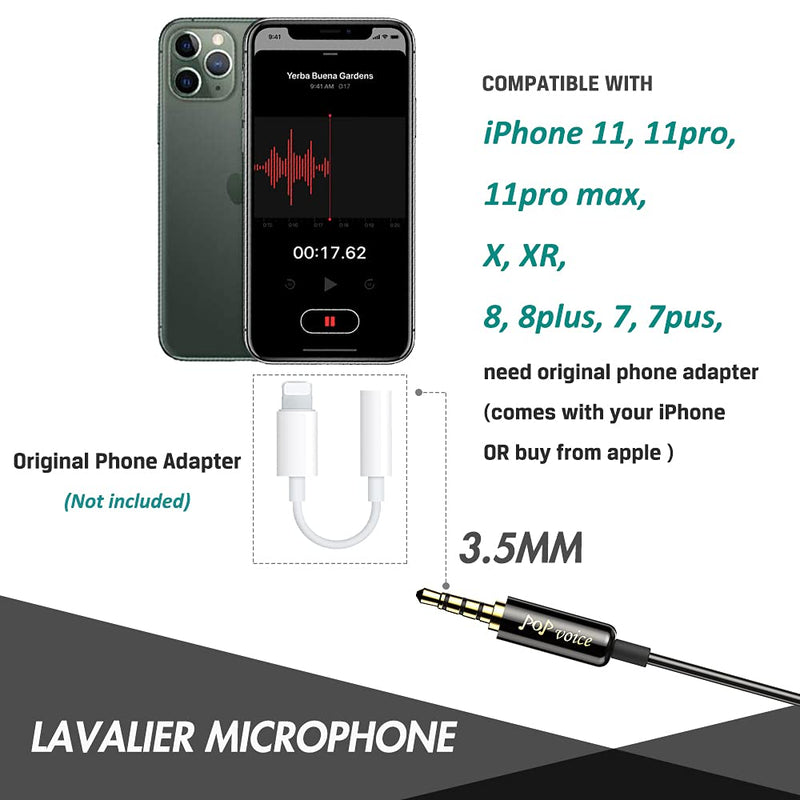 PoP voice Professional Lavalier Lapel Microphone Omnidirectional Condenser Mic for iPhone Android Smartphone,Recording Mic for Youtube,Interview,Video - LeoForward Australia