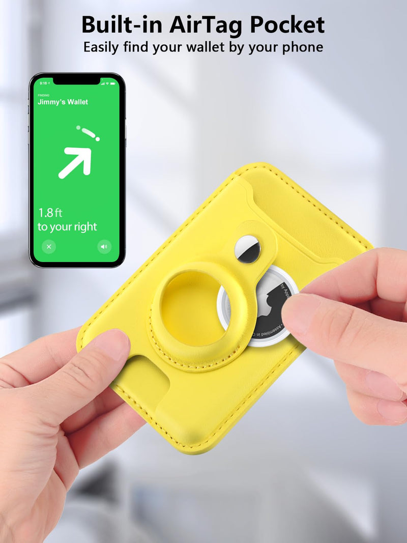  [AUSTRALIA] - TopMade for Magsafe Wallet with AirTag Holder, Magnetic Wallet Card Holder for iPhone 14, iPhone 13/12 Series, Leather Magnetic Phone Wallet with Powerful Magnet, RFID Blocking, Fit 4 Cards, Yellow
