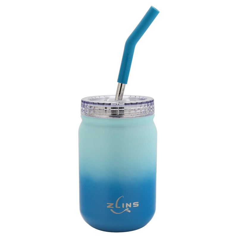  [AUSTRALIA] - ZLINS Tumbler with Straws-14OZ,Stainless Steel,Hot Cold,Simple Insulated Mason Jar with Straw,with Modern Screw Sealed Lid Cup-for Coffee,Milk,Smoothie,Salad.Suit for Office,Home,Canteen,Picnic Blue/Dark BlueGradient