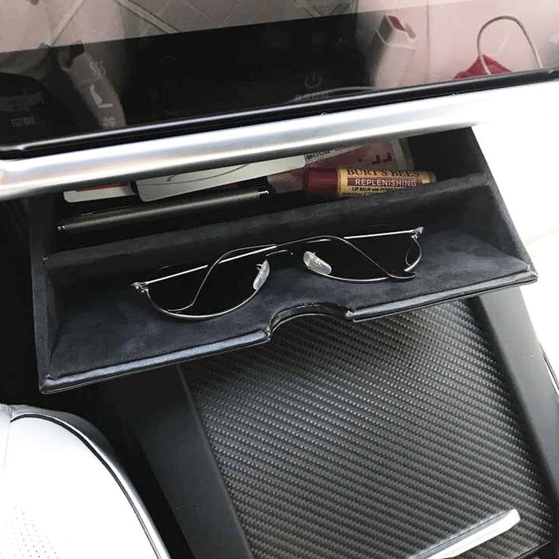  [AUSTRALIA] - CoolKo Center Console Organizer Box Tray Insert Armrest Storage Drawer Compatible with Model S and X [Black - Carbon Fiber Pattern] A. Design 1