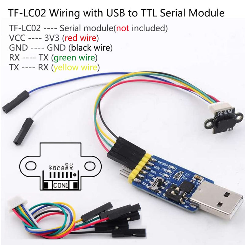  [AUSTRALIA] - Wishiot TF-LC02 Lidar Ranging Module TTL Level DC3-3.6V with 6Pin Male Connector to Dupont Wire for Arduino Raspberry Pi STM32 Home Robot Smart Car