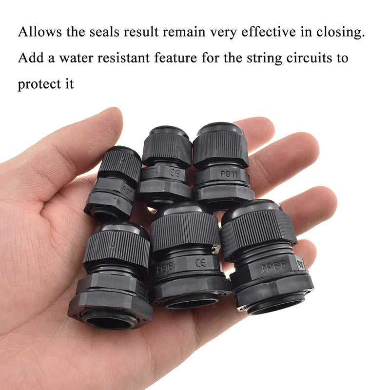  [AUSTRALIA] - Hahiyo PG7 PG9 PG11 PG13.5 PG16 PG19 Nylon Cord Grip Cable Glands with Gasket Nut Securely Seal Threads Quick Install Wire Joint Connectors Black 28 PCS for Water Tight Electrical Circuits Boxes 6 Mixed-28 PCS