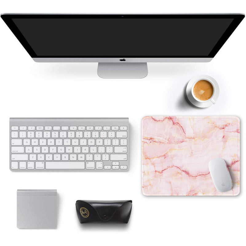  [AUSTRALIA] - Auhoahsil Mouse Pad, Square Marble Design Anti-Slip Rubber Mousepad with Stitched Edges for Office Gaming Laptop Computer PC Men Women, Pretty Customized Pattern, 11.8" x 9.8", Desktop Pink Marble