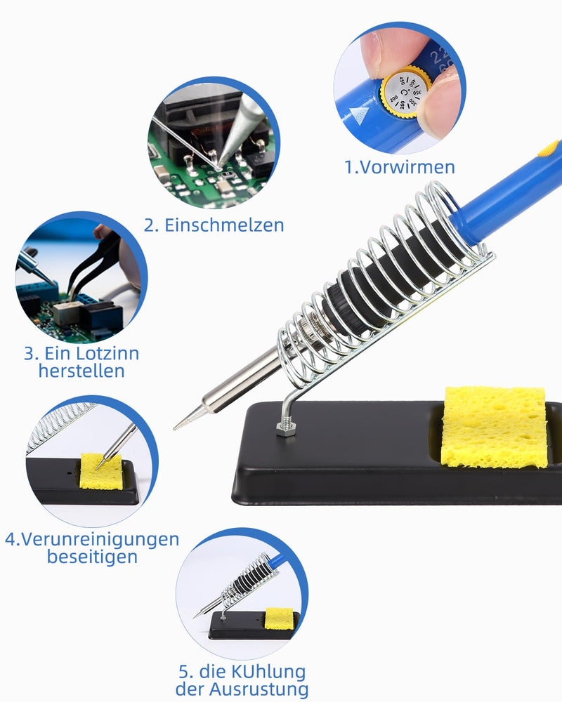  [AUSTRALIA] - Zawaer soldering iron set, soldering iron 16 in 1 soldering set 60W soldering station with temperature adjustable 200-450°C, 5 soldering tips, desoldering pump, solder, tweezers, soldering set for electrical work and household use.