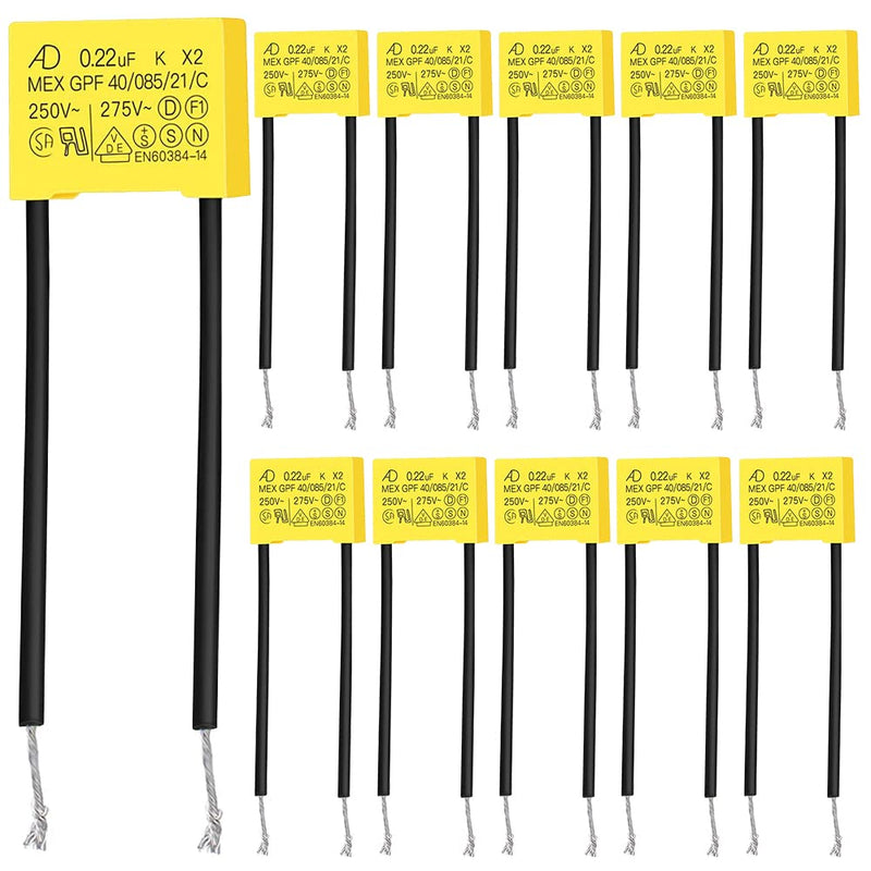  [AUSTRALIA] - CJBIN Suppression Capacitor, Pack of 20 Radial Suppression Capacitors, LED Suppression Capacitor for Flashing Safety for High Density Circuit Board Components, Signal Lights 0.22 µF 275 V X2