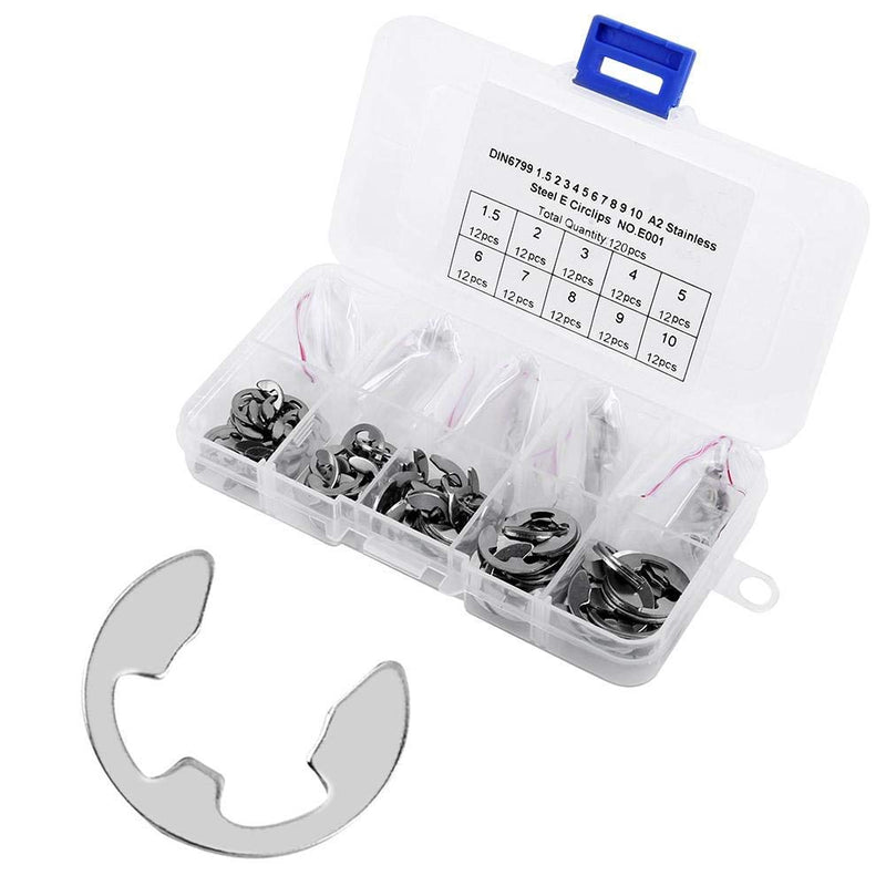  [AUSTRALIA] - 120Pcs 304 Stainless Steel E-Clip Retaining Snap Ring Circlip Kit,1.5mm-10mm