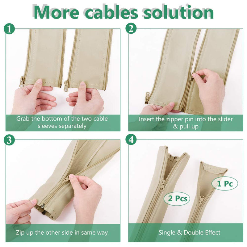  [AUSTRALIA] - StangH Cable Management Sleeve Organizer - 19 Inch Home and Office Zip-up Cable Sleeve Wire Organizer Flexible Cord Concealer Wrap, Electrical Cord Covers for TV/Computer/Desk, 4 Pieces -Beige 19"L x 3.5"W-4PACKS Beige