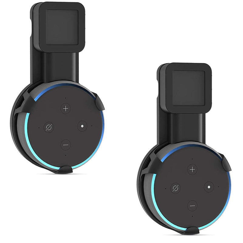  [AUSTRALIA] - WALI Outlet Wall Mount, Holder Stand for Echo Dot 3rd Gen, Smart Home Speakers Plug Mount for Alexa with Cable Management, (AMM002-2B), 2 Pack, Black