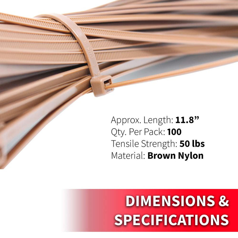  [AUSTRALIA] - Pro Tie BR11SD100 11.8-Inch Brown Standard Duty Color Cable Tie, Brown Nylon, 100-Pack