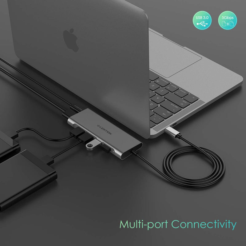  [AUSTRALIA] - LENTION 3.3FT Long Cable USB C Multiport Hub with 4K HDMI, 4 USB 3.0, Type C Charging Adapter Compatible 2020-2016 MacBook Pro 13/15/16, New Mac Air/Surface, Chromebook, More (CB-C35-1M, Space Gray)