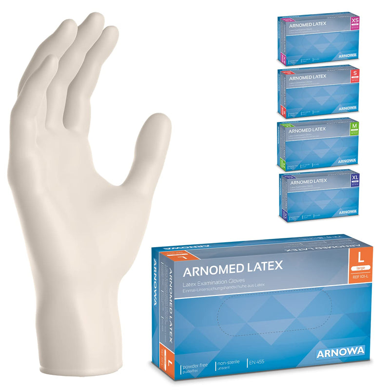  [AUSTRALIA] - ARNOMED disposable gloves 100 pieces/box, L, latex gloves white, disposable gloves powder-free, gloves latex disposable, cleaning gloves, latex gloves, disposable/disposable gloves in XS, S, M, L & XL white