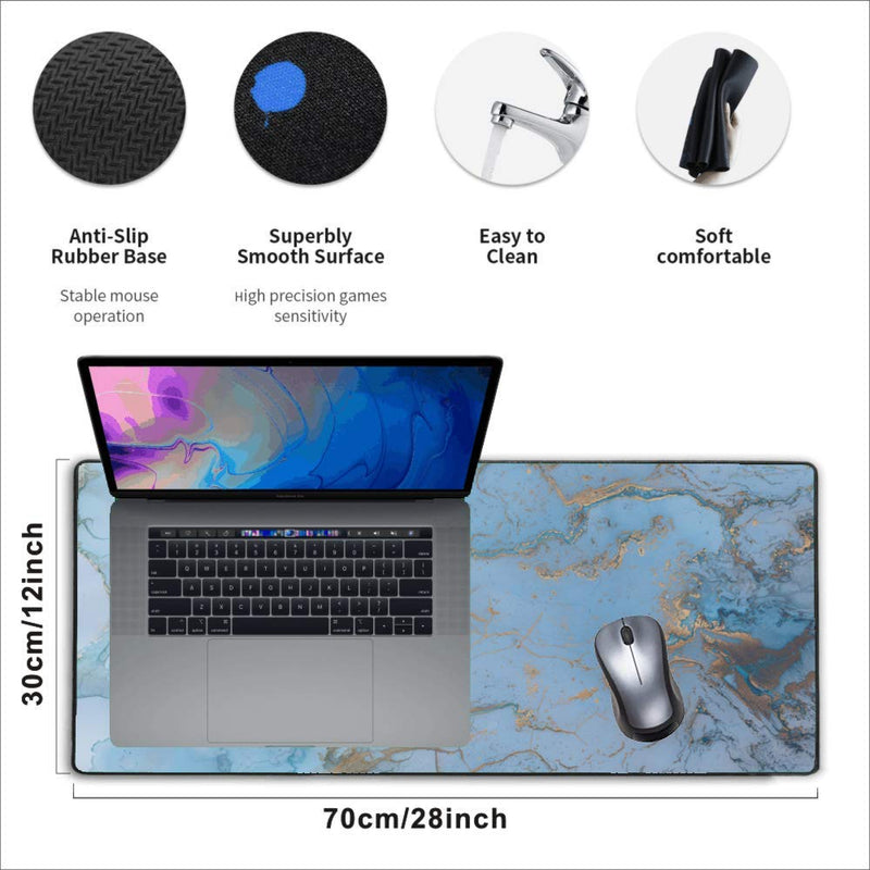 Stitched Edges Large Gaming Mouse Pad,Extended Mousepad with Non-Slip Rubber Base for Laptop Desktop Computer Keyboard Mat - Blue Marble - LeoForward Australia