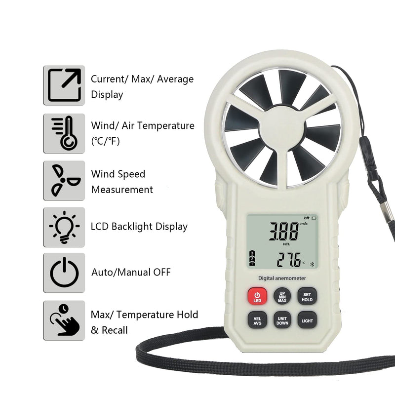  [AUSTRALIA] - Digital Anemometer Anemometer, Portable Air Flow Meter, CFM Meter for HVAC Fan/Shooting/Drone, Air Flow Speed Meter with Wind Temperature/Humidity Sensor-Gray Black.(APP)