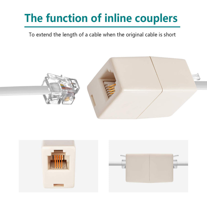  [AUSTRALIA] - Phone Extension Cord 25 Ft, Telephone Cable with Standard RJ11 Plug and 1 in-Line Couplers and 20 Cable Clip Holders, White