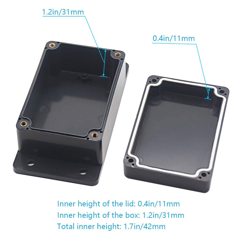  [AUSTRALIA] - Zulkit Junction Box ABS Plastic Dustproof Waterproof IP65 Universal Electrical Boxes Project Enclosure with Fixed Ear Black 3.9 x 2.68 x 1.97 inch (100 x 68 x 50 mm) 3.94" x 2.68" x 1.97"(Pack of 1)