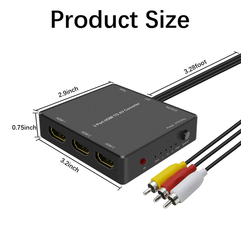  [AUSTRALIA] - Dingsun 3 Port HDMI to RCA Converter, HDMI to AV Adapter for Older TV, HDMI to Composite Converter, for Fire Stick, Roku, PS4, Appler TV, HD Play, PC, DVD Players etc. 3HDMI to AV Converter